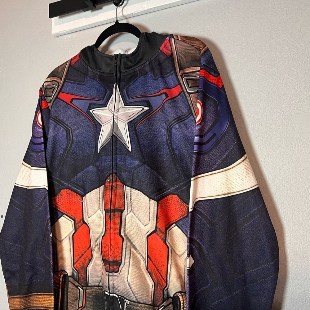 Marvel Captain America Full Zip Sweatshirt Jacket Facemask Costume Size Large - Picture 2 of 8